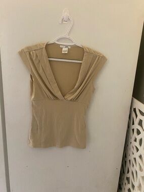 Y2K Beige V-Neck Draped Women's Top